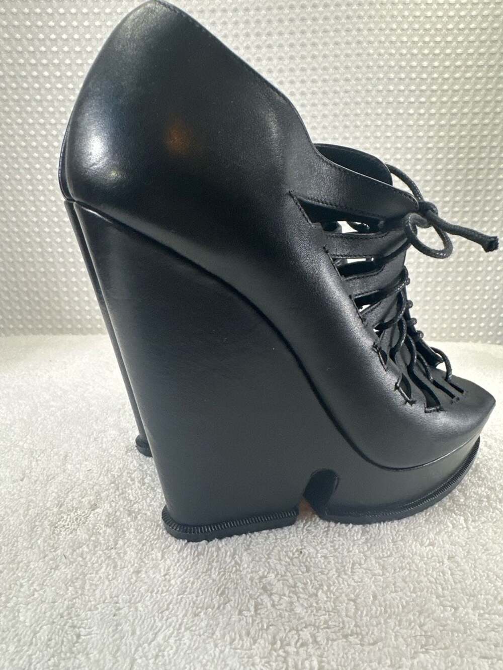 Yves Saint Laurent Hortense Black Leather Platform Wedge Sandals - Picture 7 of 12